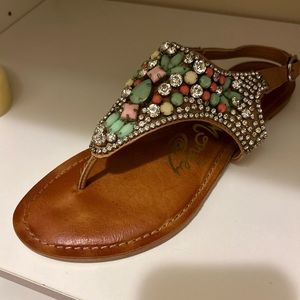 Sandals, bejeweled and like new, smoke free home
